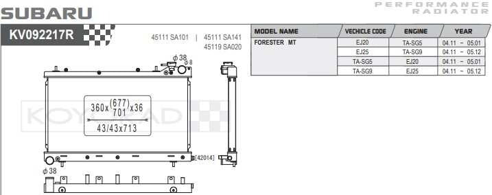 Subaru Forester XT, 2.0L, 2.5L Turbo Man, 04-08, 36mm